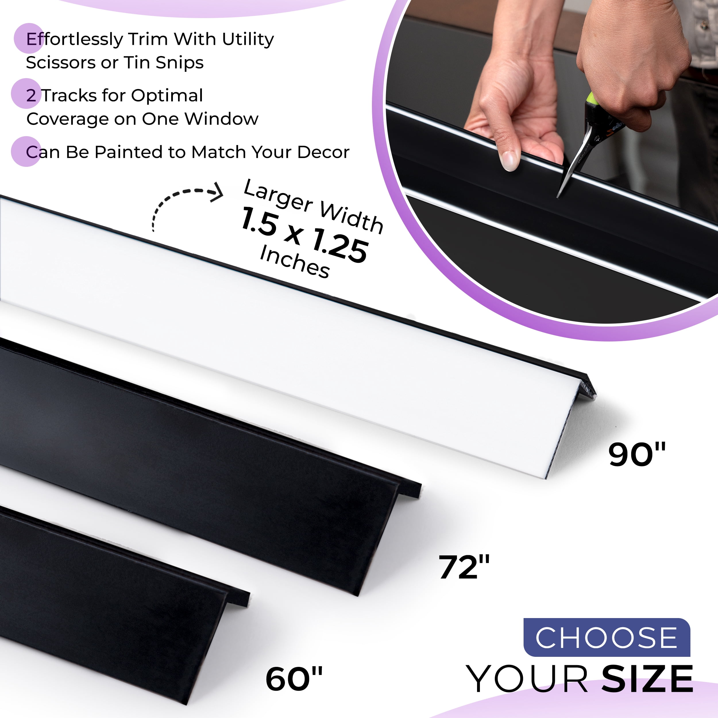 Light Blocking Strips for Along Edges of Blackout Shades-90" White