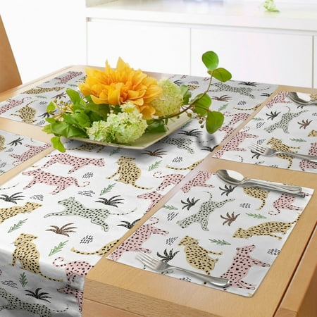 

Animal Print Table Runner & Placemats Cartoon Pattern of Leopards Set for Dining Table Decor Placemat 4 pcs + Runner 12 x72 White Multicolor by Ambesonne