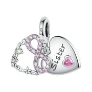 AMUEFER 925 Sterling Silver Infinit Love Sister Heart Dangle Charm For Bracelets