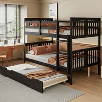Full over Full Bunk Bed having Twin Trundle & Ladder - Espresso - Enhances Bedroom Decor