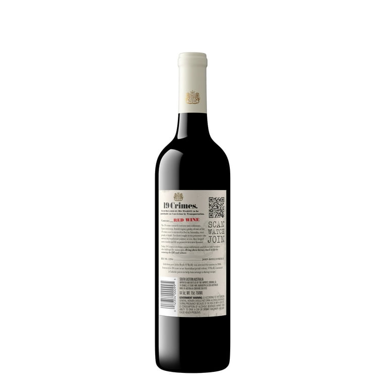 19 Crimes Red Wine Blend, 750ml Glass Wine Bottle, Australia, 13.5