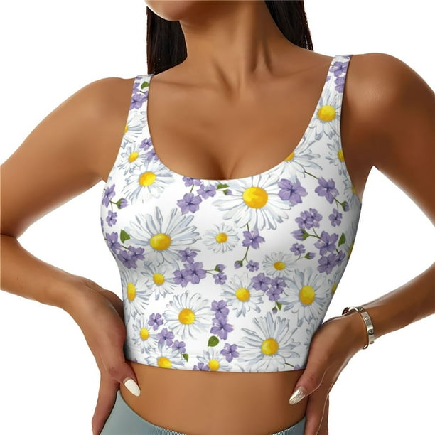 Balery Daisies Flowers Sujetadores deportivos con espalda cruzada para mujer, acolchados, sin costuras, de alto impacto, ideales para yoga, gimnasio, entrenamiento y fitness.-Large