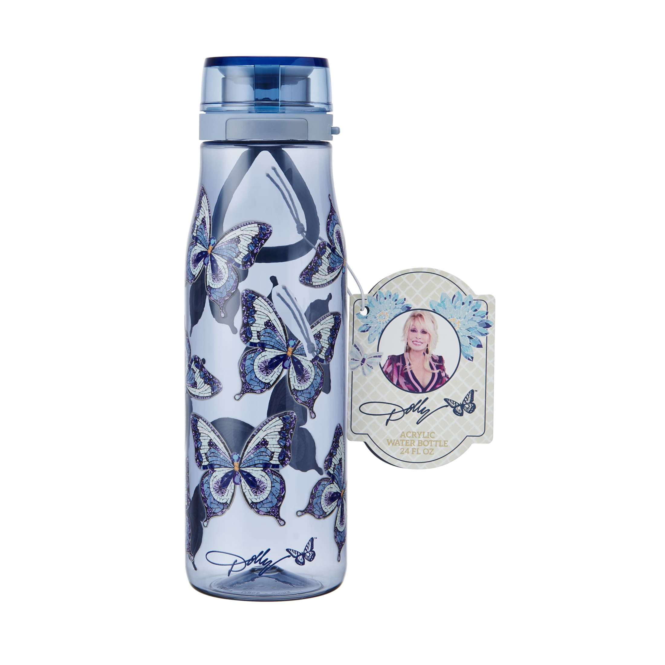 Dolly Parton 24 oz Tritan Water Bottle Blue Butterfly