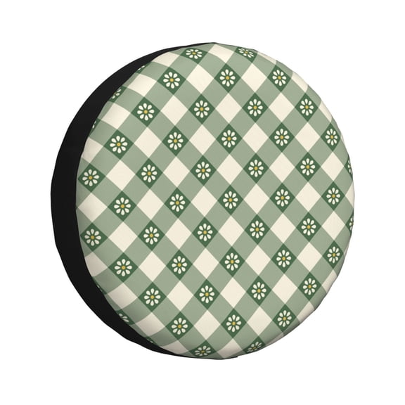 Rateoe Daisy Plaid Green Pattern Tire Cover Wheel Protectors Weatherproof Wheel Covers Universal Fit for Trailer Rv SUV Truck Camper Travel Trailers Accessories-14 inch