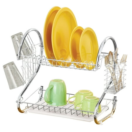 Stainless Steel Two-Tier Dish Rack with Side Two Holders for Silverware and Small Items - Kitchen Sink Organization