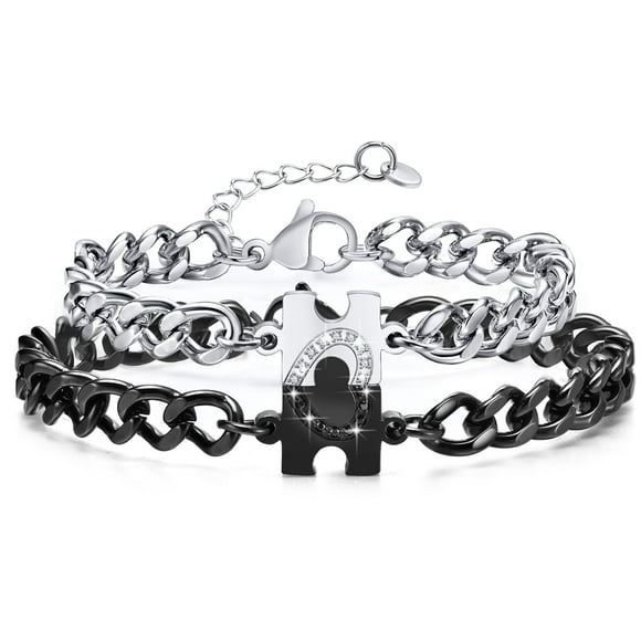 Pulseras MEALGUET para parejas, rompecabezas a juego en forma de corazón, de acero inoxidable