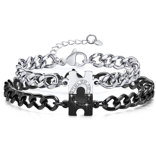 Pulseras MEALGUET para parejas, rompecabezas a juego en forma de corazón, de acero inoxidable