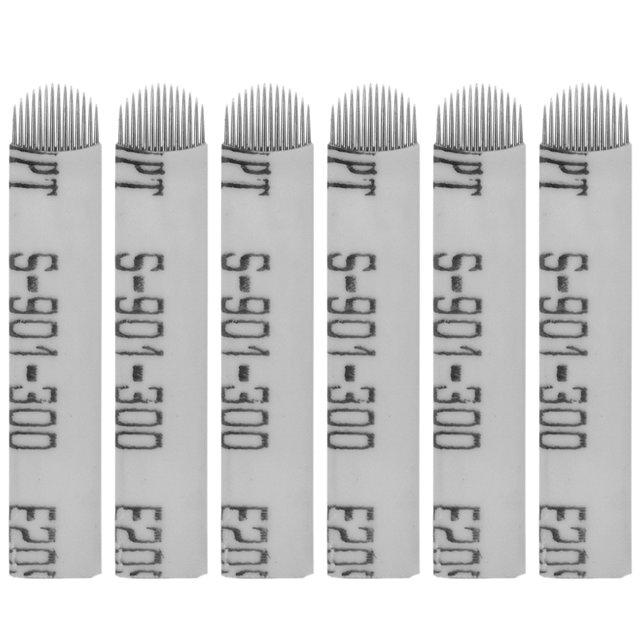 50 cuchillas en forma de U de 14 agujas para maquillaje de cejas, pluma para microblading (blanca)