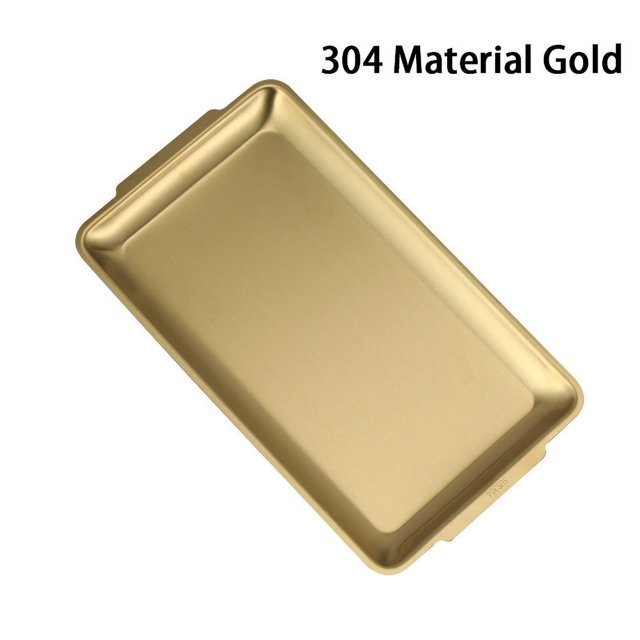 304 Stainless Steel Plate Rectangular Plate Golden Tray Craft Decoration Barbecue Plate Western Food Snack Plate Flat Plate 304 gold 32x16cm