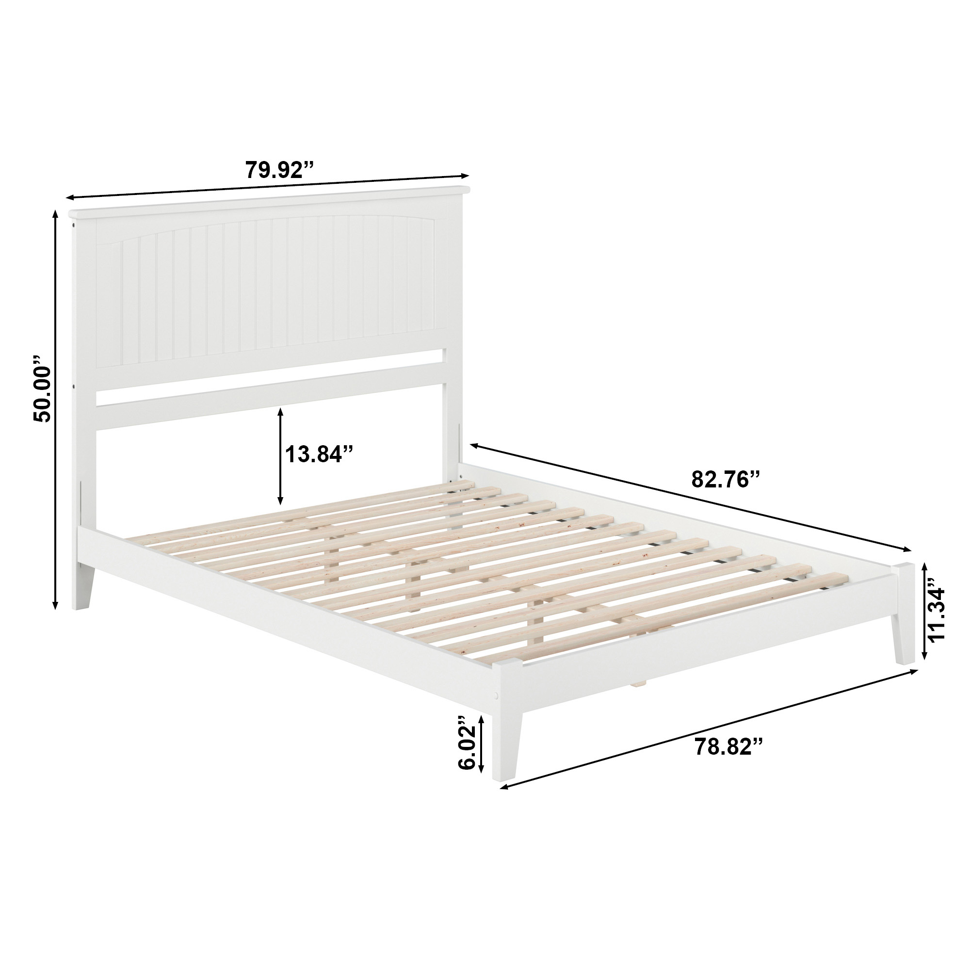 AFI Nantucket King Low Profile Wood Platform Bed Frame with Cottage Headboard, White