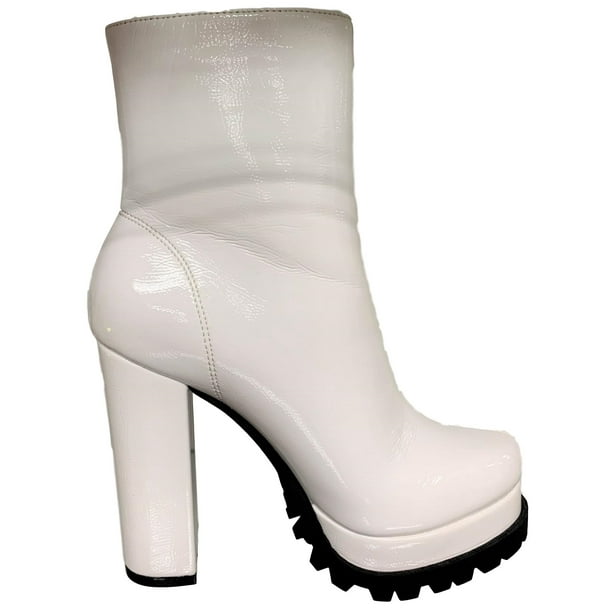 Wild Diva - Vivian-05 Women Patent Shiny Closed Toe Double Platform Lug Sole Chunky Block High