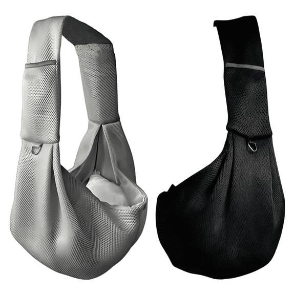 2 Pcs Pet Dog Sling Carrier, Mesh Breathable Crossbody Pet Carrier for Small Dogs and Cats up to 12 lbs(10.8 g), Soft Breathable Pouch in Gray and Black