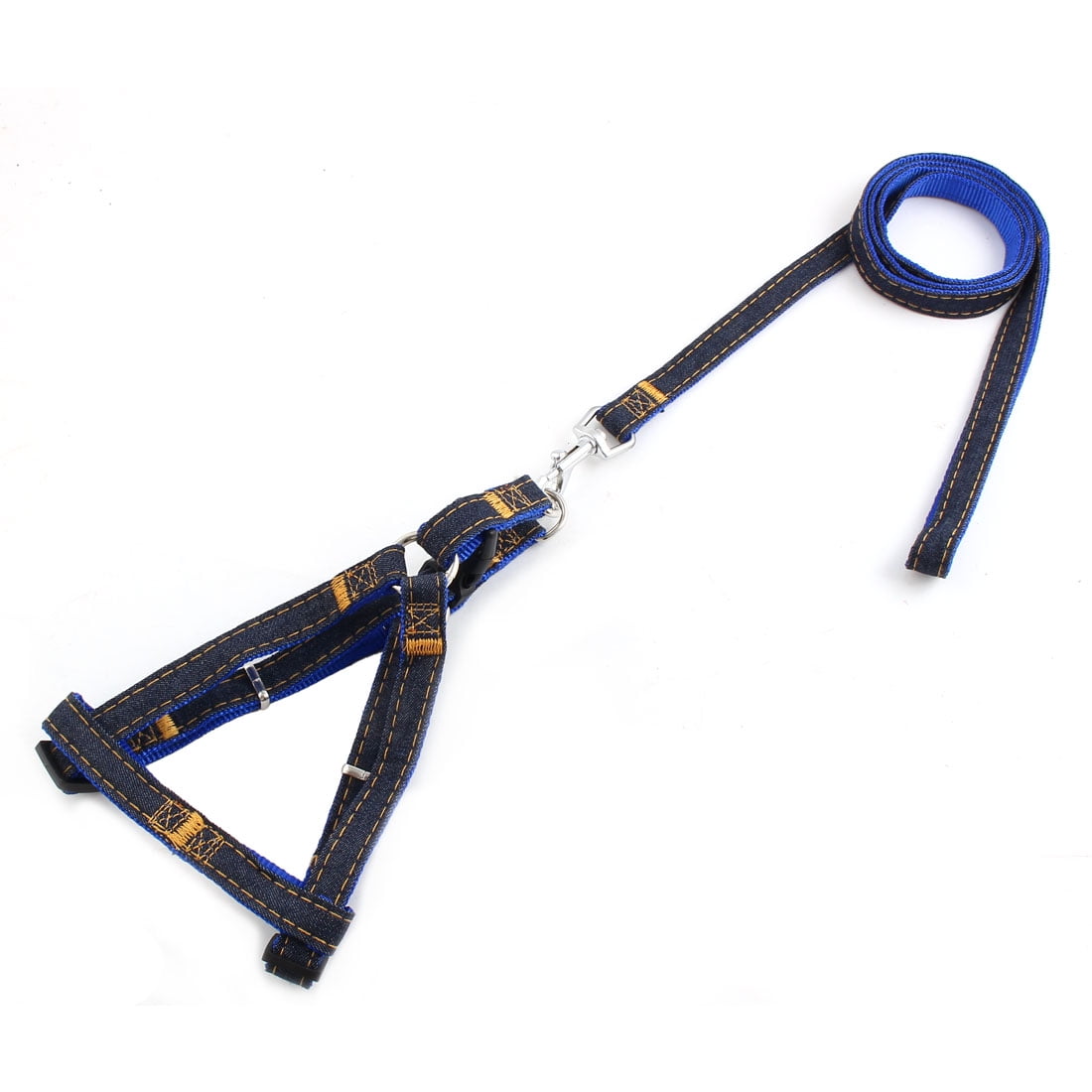 Pet Jean Denim Adjustable Trigger Hook Dog Leash Harness Collar Blue