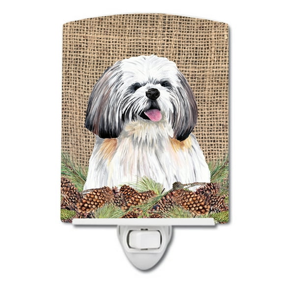 Caroline's Treasures SC9040CNL Shih Tzu Faux Burlap and Pine cones Ceramic Night Light, 6x4x3", multicolor