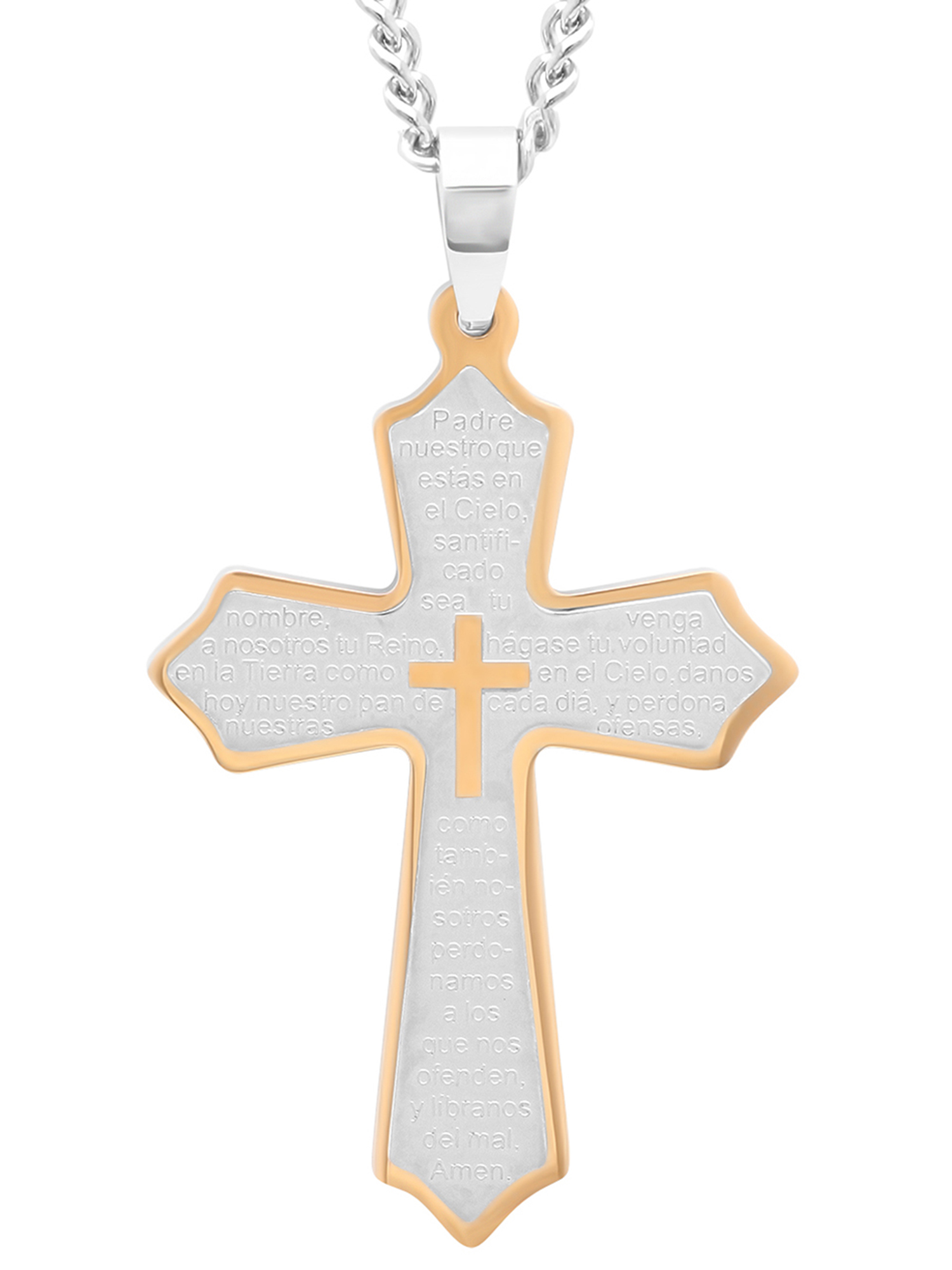 Men's Stainless Steel Spanish Lord's Prayer Passion Cross Pendant with