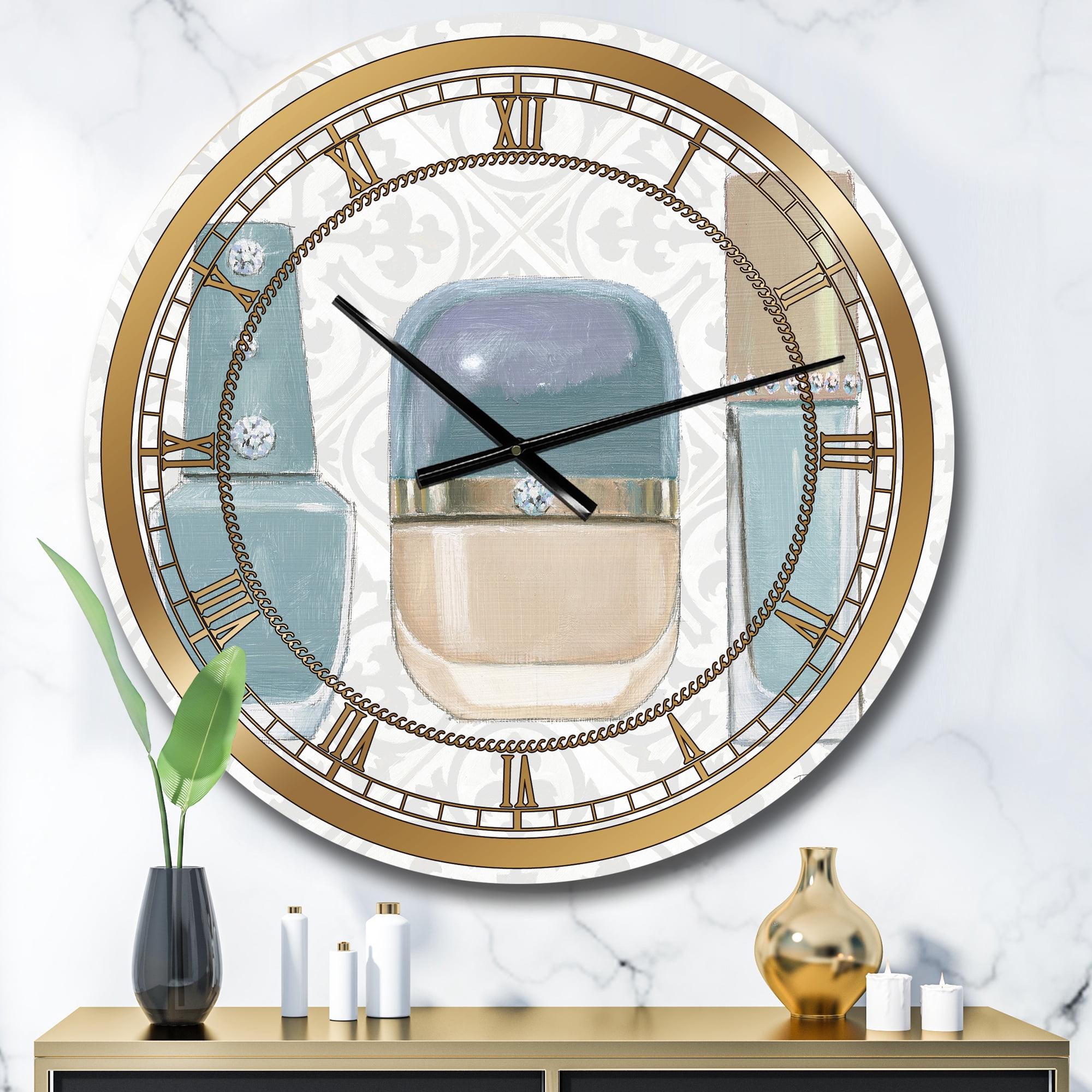 Designart 'Glam cosmetics Blue accessories' Glam wall clock