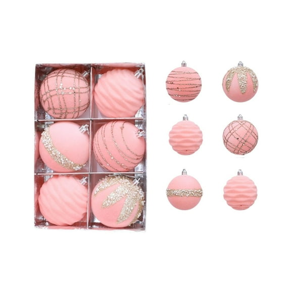 Cheapark 6pcs 8cm Flocked Painted Christmas Tree Ornaments - Glittery Velvet Balls, Sparkling Decor for Holiday Trees & Centerpieces