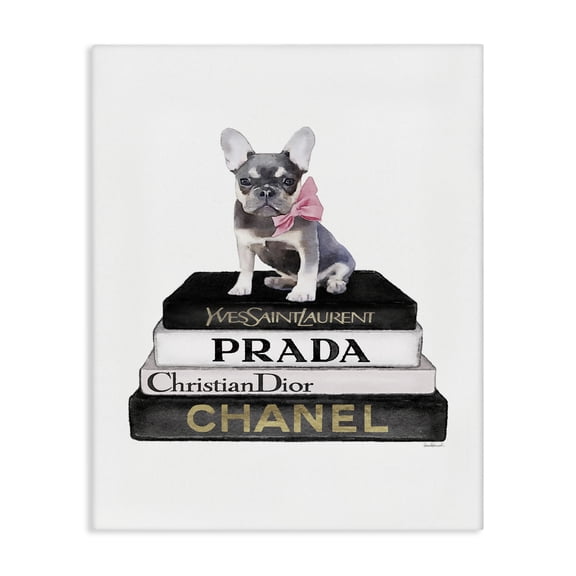 Stupell Industries Glam Fashion Designer Pet Dog Bookstack Black Gold Watercolor Canvas Art, 16 x 20, by Amanda Greenwood