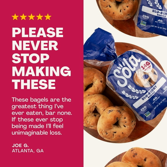 2 PACK Sola Bread Blu-Berry Bagels, Non-GMO, 12 oz, 4 Count