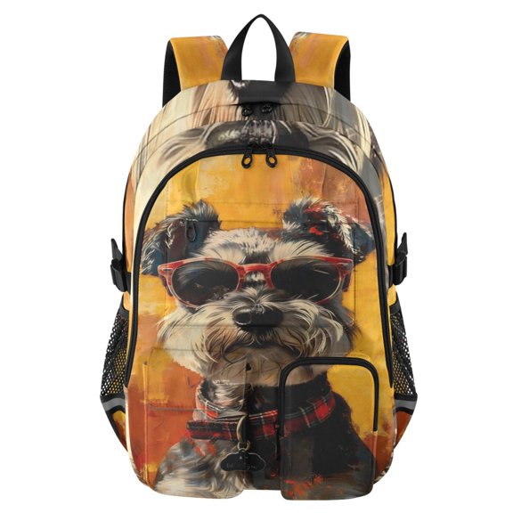 DIXRUYEE Cool Schnauzer Backpack for School 14”Laptop Compatible with Reflective Safety Strips