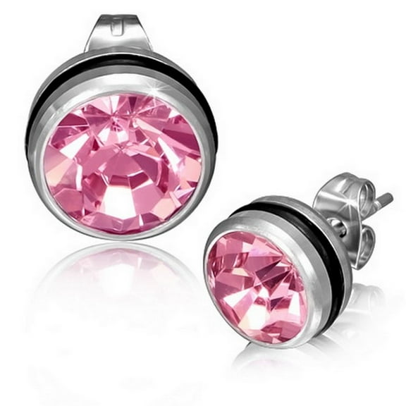 Stainless Steel Silver-Tone Round Classic Multicolor CZ Stud Earrings
