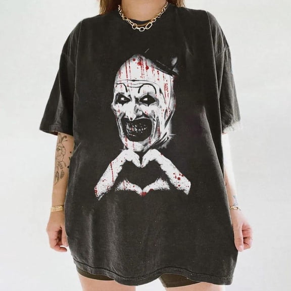 Art The Clown Terrifier Shirt, Scary Horror Clown T-Shirt, Creepy Heart Hands Tee