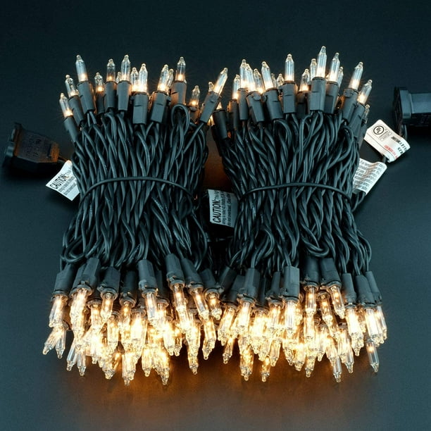 Guirlandes lumineuses de Noël transparentes avec fil noir, 66 pieds 200 fils  certifiés UL, lot de 2 jeux de 33 pieds 100 fils incandescents (transparent  - fil noir) transparent - fil noir 