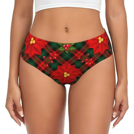 Goofa Christmas Plaid Flower Pattern Women s Cotton Underwear Brief Underwear Ladies Panties- Soft  Comfortable  and Stretchy Underwear-Medium