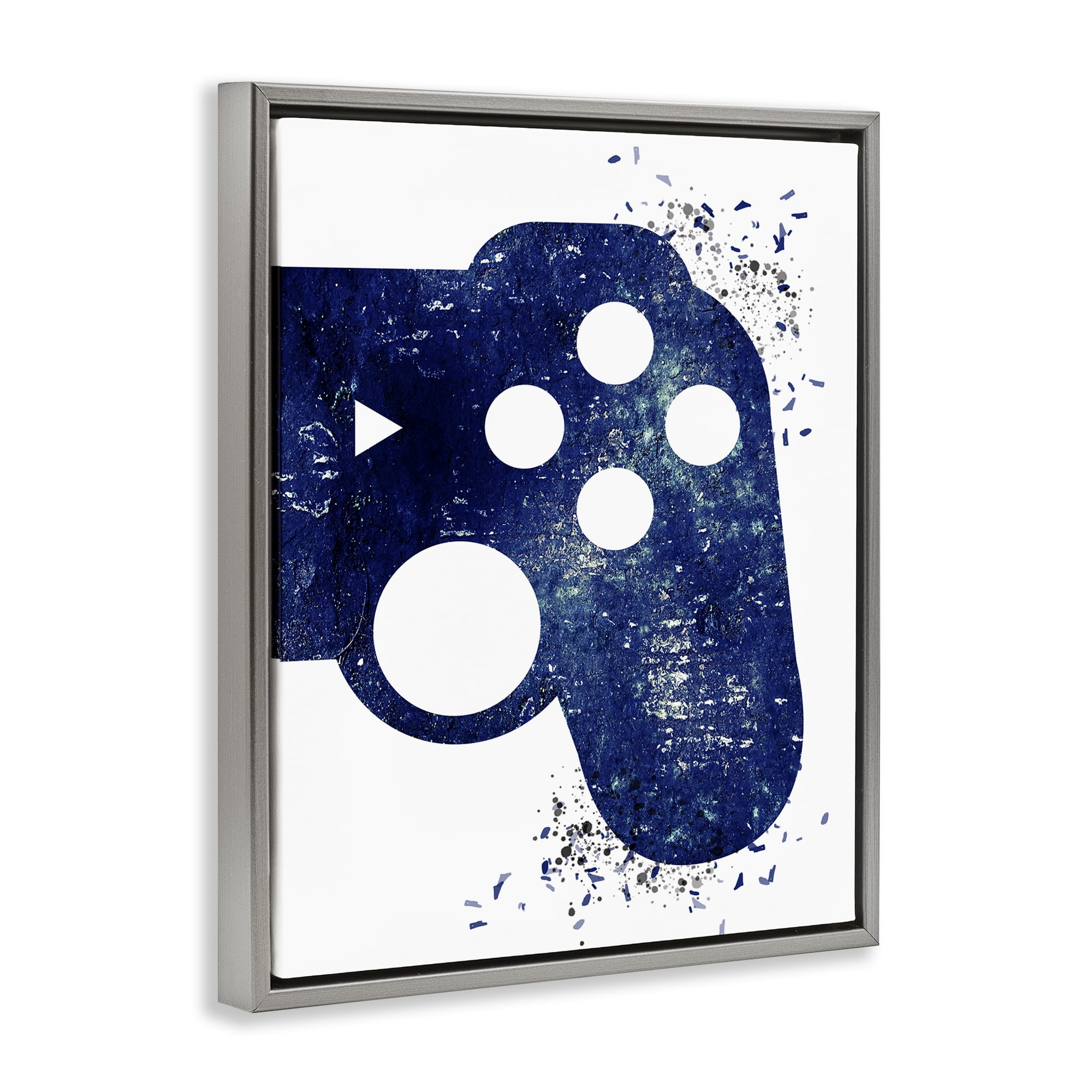 Stupell Industries Distressed Detail Gamer Entertainment Painting Gray Floater Framed Canvas Art Print Wall Art, 25 x 31
