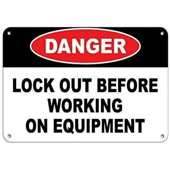 Warning Sign Danger Lock Out Before Working On Equipment Hazard Labels Sign Business Sign 12X8 Inches Metal Tin Sign