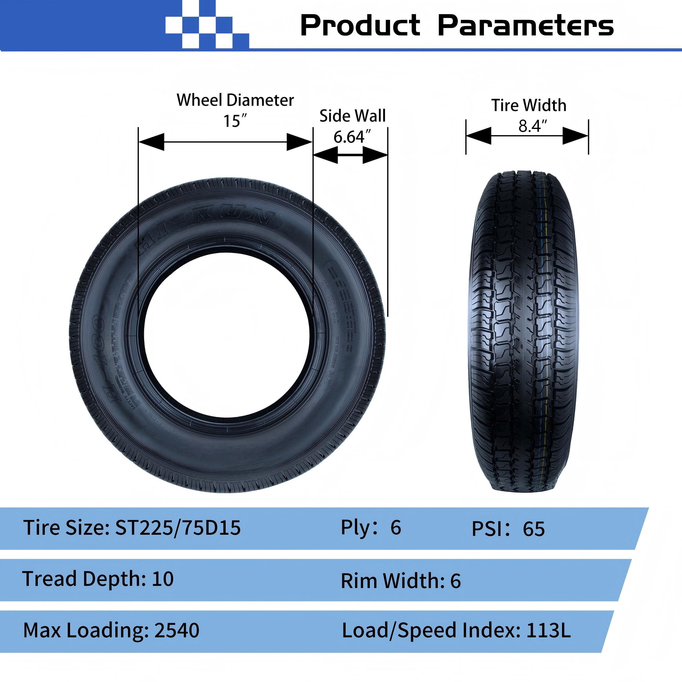 Hi-Run 2 Set H180 ST225/75D15 8PR 113L Trailer Tire & 6 Lug on 5.5" PCD Wheel Assembly Fits 225/75/15 Trailer Tire