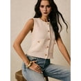 thumbnail image 6 of Womens Cropped Sweater Vest Sleeveless Button Ribbed Knit Crew Neck Cardigan Vests Top with Pockets Cream White M, 6 of 10