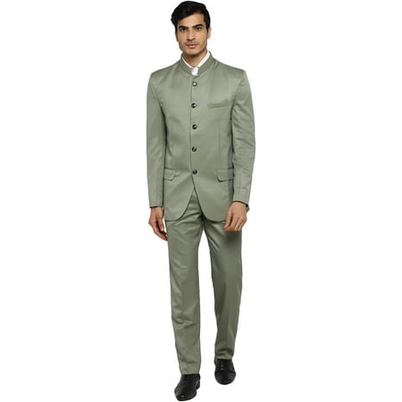 

Royal Kurta Men s Regular Fit Bandhgala Suit (12312_Olive_Coat-46 & Pant-40)