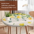 thumbnail image 4 of Summer Lemon Round Tablecloth, Fitted Table Cover with Elastic for 45"-54" Round Tables, Eucalyptus Flower Leaf Retro Botanical Table Cloth Outdoor Indoor Dinning Party Waterproof Tablecloths, 4 of 7