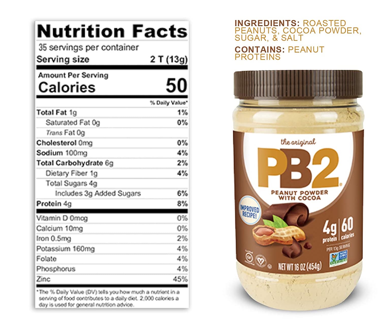 Pack of 6, Pb2 Peanut Butter with Cocoa, 16 oz
