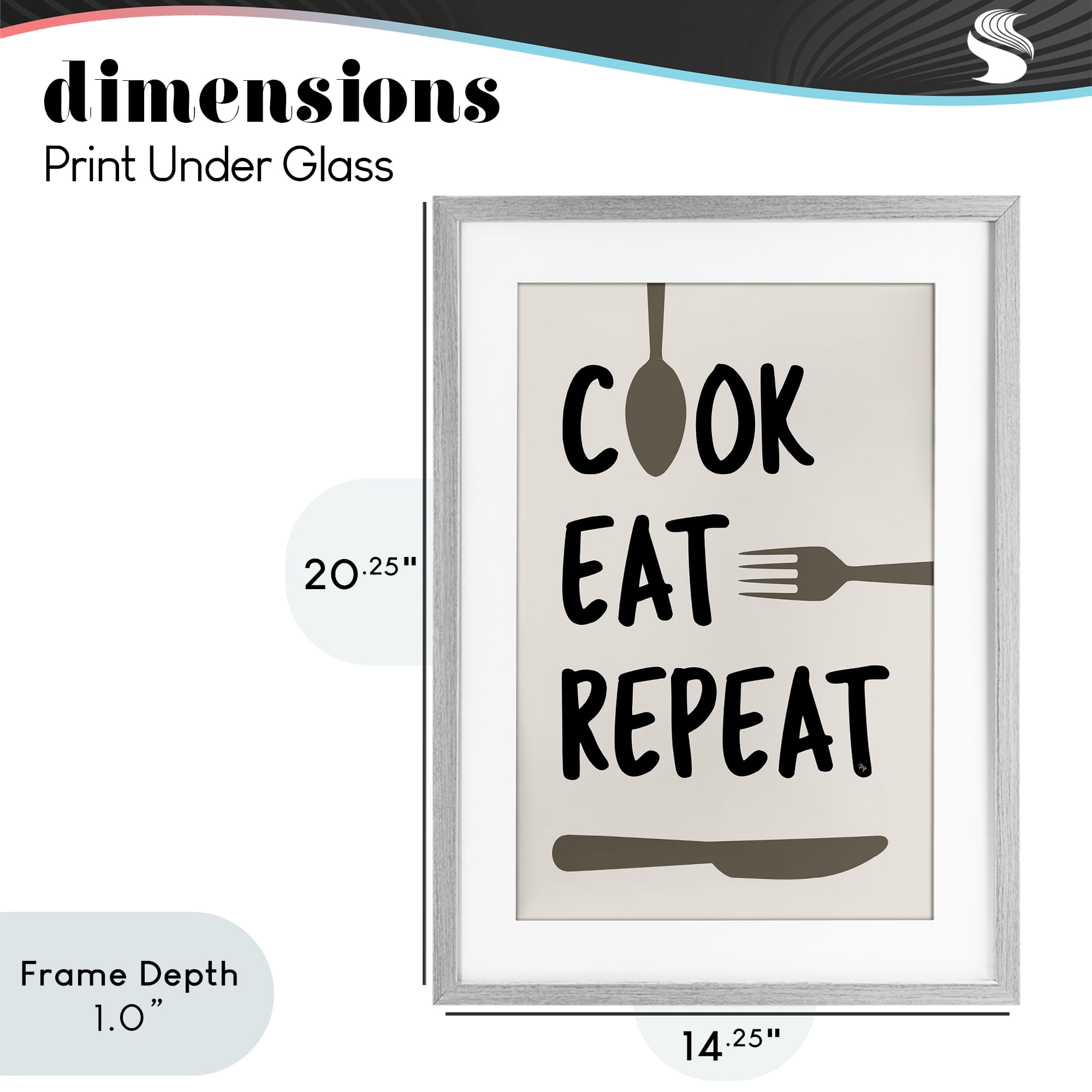 Stupell Industries Cook Eat Repeat with Utensils Gray Framed Print Under Glass, design by Martina Pavlova