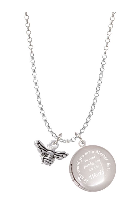 Silvertone Small 3-D Bee To the World You are a Mother Locket Necklace
