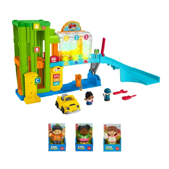 Ensemble Little People de Fisher-Price – Coffret de jeu Le Garage Lumineux avec 5 figurines et accessoires (les personnages peuvent varier)