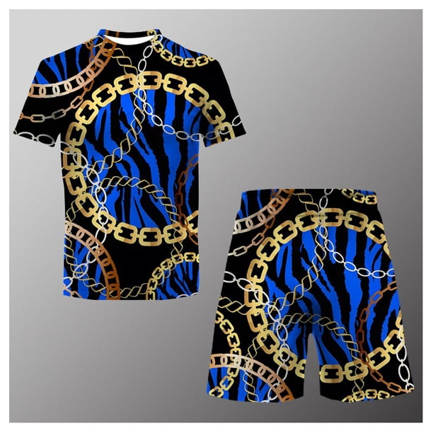 Traje informal de verano para hombre, camiseta estampada + Pantalones cortos de playa, Camiseta de cuello redondo, 2 piezas, talla asiática, XXS-6XL