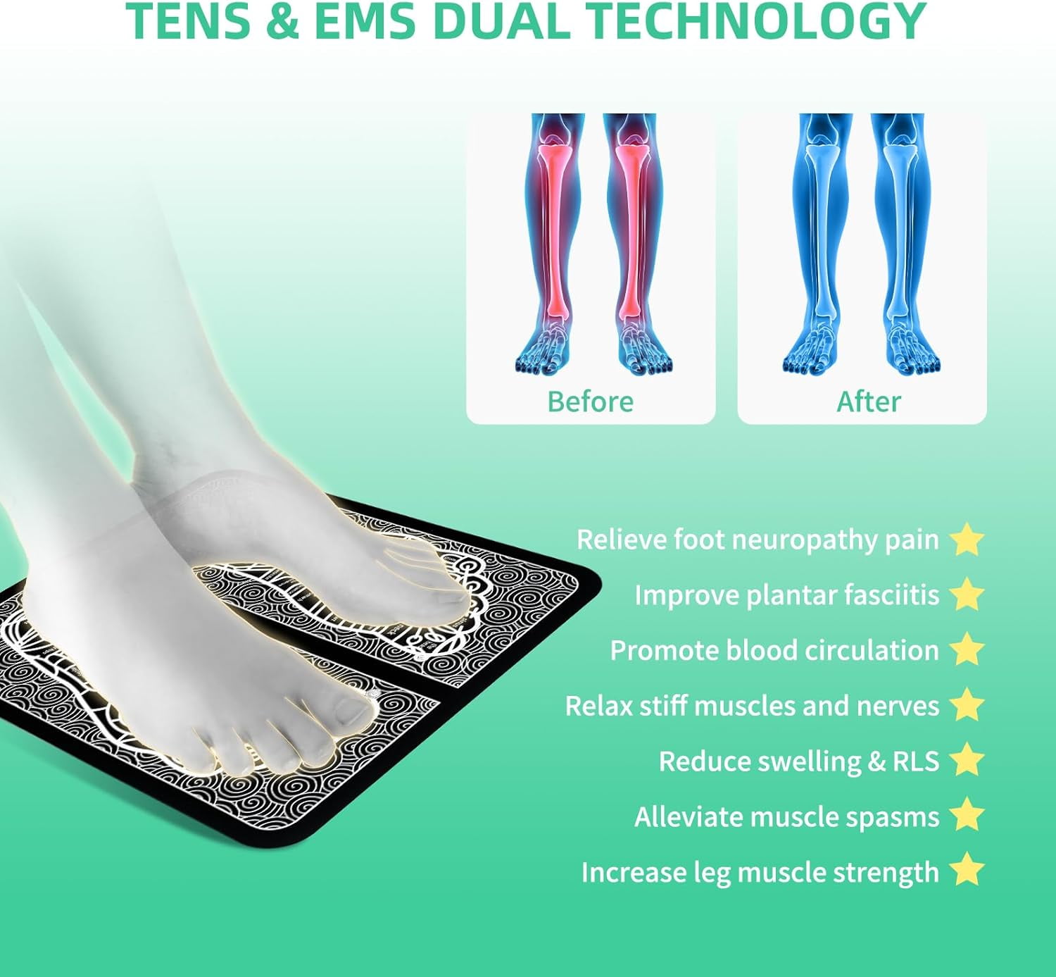 Foot Massager, Transcutaneous Electrical Nerve Stimulator, Portable Feet Massager Pad for Pain Foot Relief Improve and Facilitate Muscle Performance in The Shoulder, Massager and Legs(Remote)