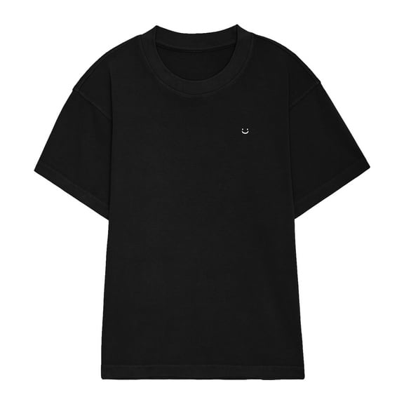 Dalix Lil Smile Heavyweight Pigment Dye Tee Short Sleeve Cotton Shirt Mens in Black XS X-Small