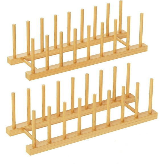 Bamboo Dish Plate Bowl Cup Book Pot Lid Cutting Board Drying Rack Stand Drainer Storage Holder Organizer Kitchen Cabinet(Keep Dry)