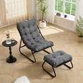 thumbnail image 2 of Jopath Outdoor Lounge Chair with Ottoman, Comfy Sling Recliner Chair with Puffy Cushion and Foot Stool for Living Room Bedroom Reading Room Gray, 2 of 9