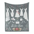 thumbnail image 1 of Bridal Shower Soft Flannel Fleece Throw Blanket, White Wedding Dress with Bride Details Bags Florals Print, Cozy Plush for Indoor and Outdoor Use, 50" x 70", Charcoal Grey White, by Ambesonne, 1 of 6