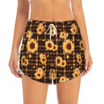 thumbnail image 2 of Daiia Brown Plaid Sunflower Pattern Women's 2 in 1 Running Shorts - Lightweight Athletic Workout Gym Yoga Shorts Liner with Phone Pockets-Medium, 2 of 7