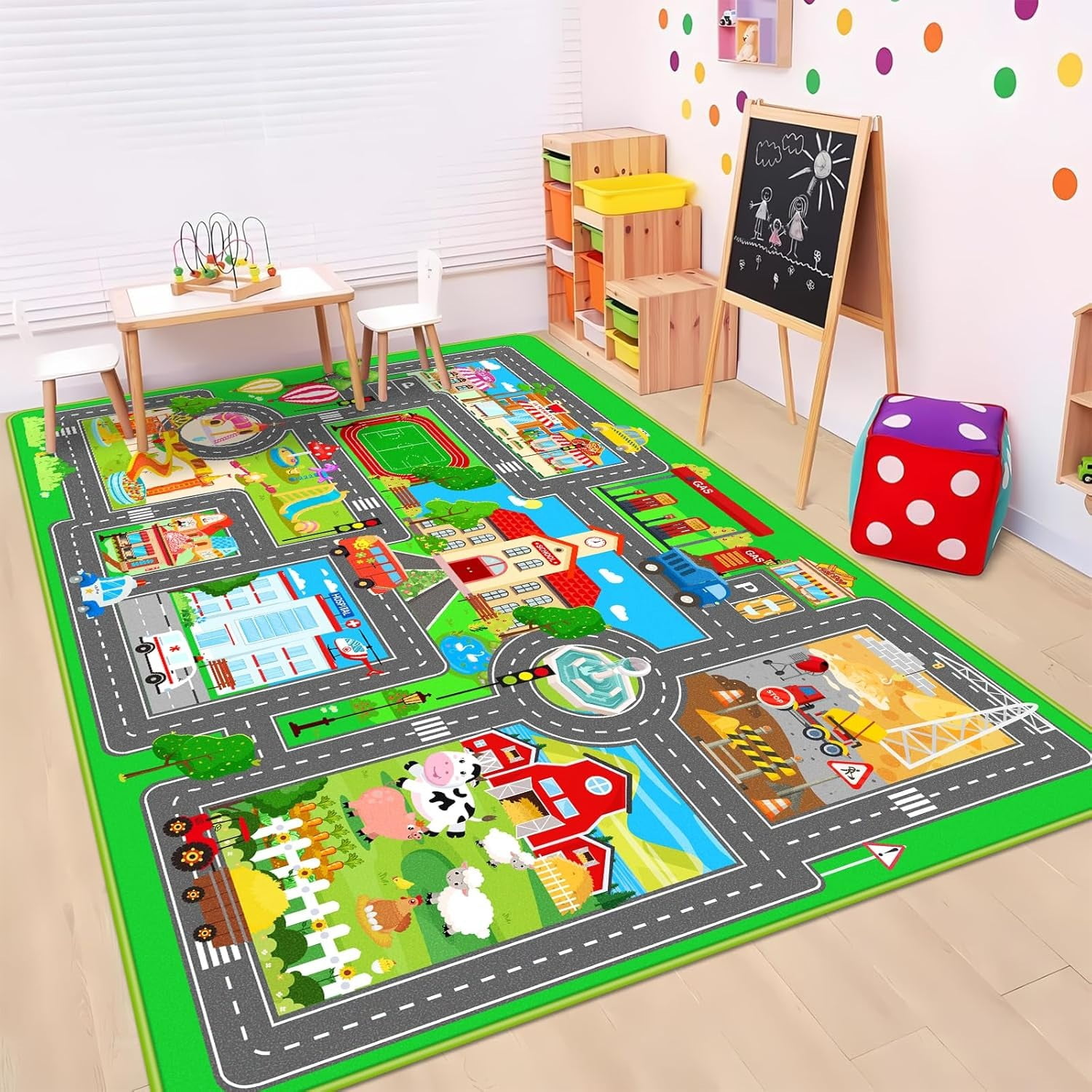 Kids Car Playmat, Kids Rug for Playroom Car Mat Town City Road Traffic Rugs, Play Mat for Floor, Extra Large Boys Kid Car Track Play Rug ( 78.7X 59 INCH)