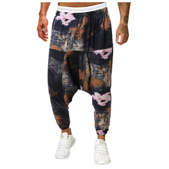 WEAIXIMIUNG Mens Overalls for Work Men's Hop Loose Linen Harlan Low Rise Jogging Sweatpants