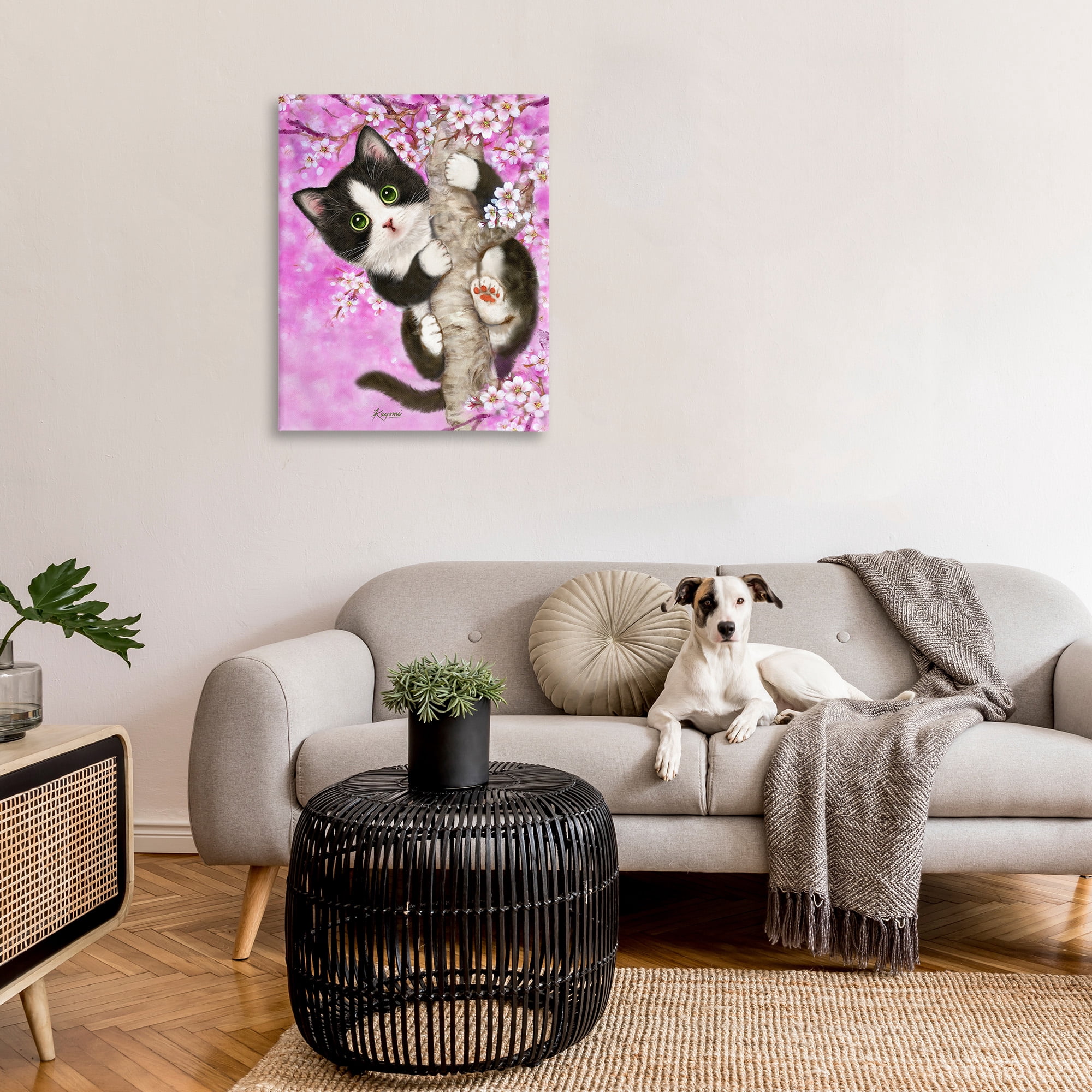 Stupell Industries Kitten & Cherry Blossoms Animals & Insects Painting Gallery Wrapped Canvas Art Print Wall Art, 30 x 40
