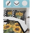 thumbnail image 4 of Quilts Twin XL Size, Sunflower Vintage Soft Comforter Bedding Set for Bed, Farmhouse Floral Black Checkered Lightweight Quilted Bedspread with Pillow Cover(2 Pieces) for All Season, 68x98 Inch, 4 of 6
