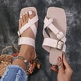 thumbnail image 5 of AXXD Women Beige Sandals Clearance Under $10 Flat Bottomed Summer Outerwear Toe Strap Buckle Shoes Flat Heeled Beach Sandals, 5 of 6